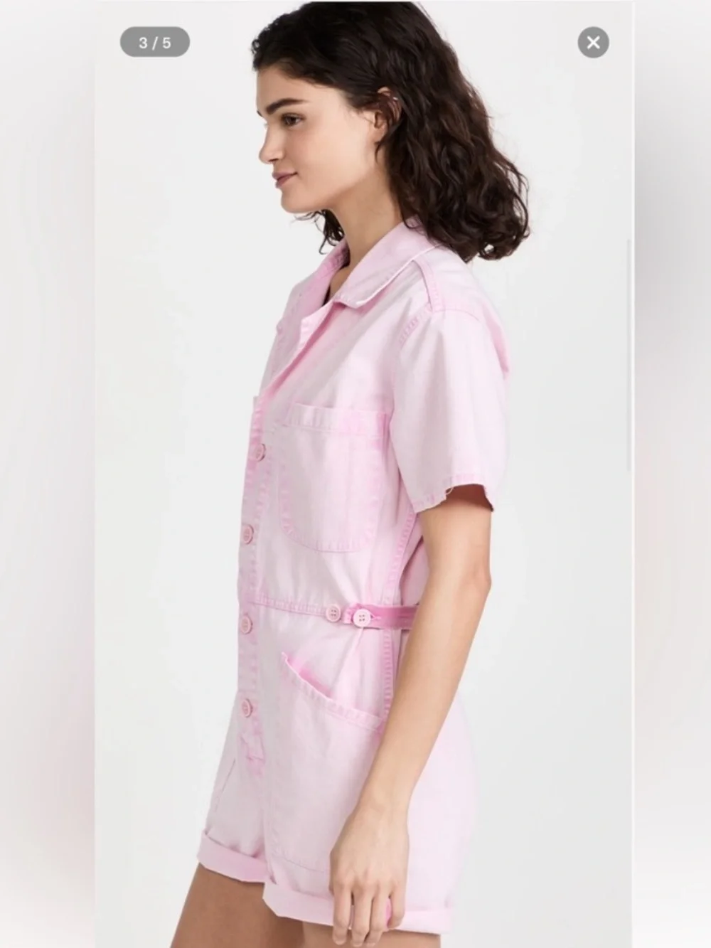 Pistola Romper Park Utility Denim Button Down in Aurora Acid Pink